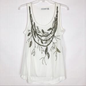 Halogen Beaded Mesh Tank Top Womens Small Fairy Chic Dressy Elegant Party Glam